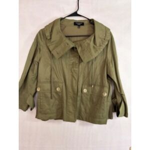 Talbots Petites Olive Green Utility Jacket Portrait Collar 8P lightweight spring